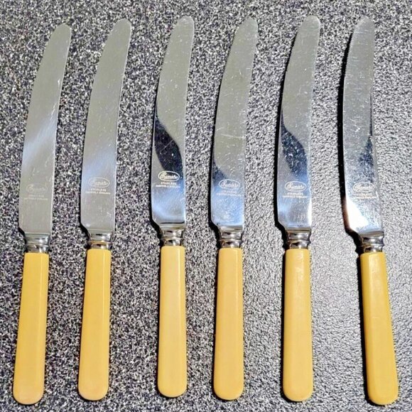 Set Of 6 Faux Bone Handled Steak Knives Premier Stainless Sheffield England - Picture 1 of 4